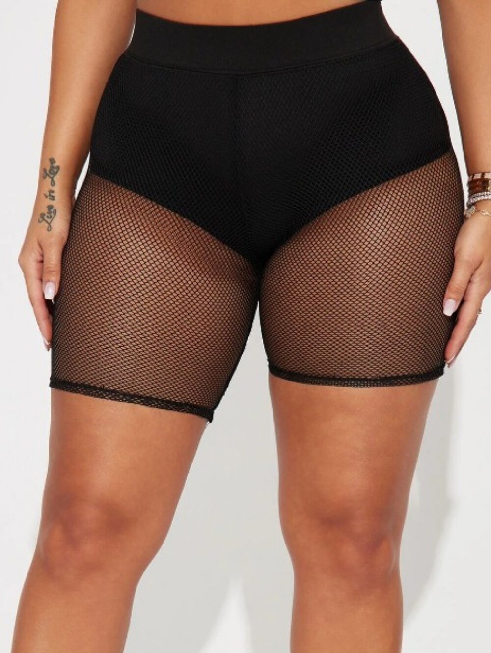 Fashion Nova Black Mesh Fishnet Biker Shorts